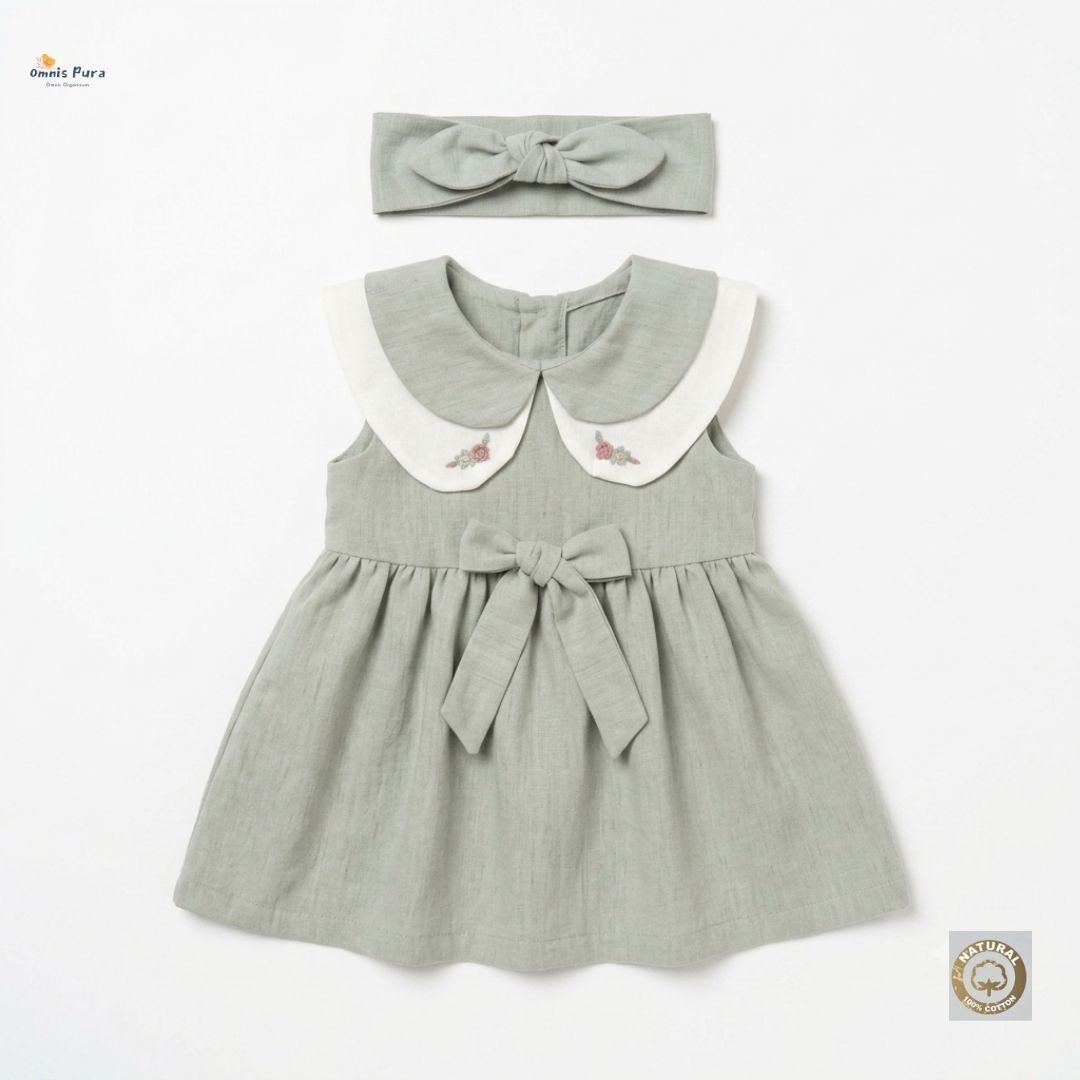 A Pack of Four Sizes Linen Double-Collar Toddler Dress Embroidered -6-18M