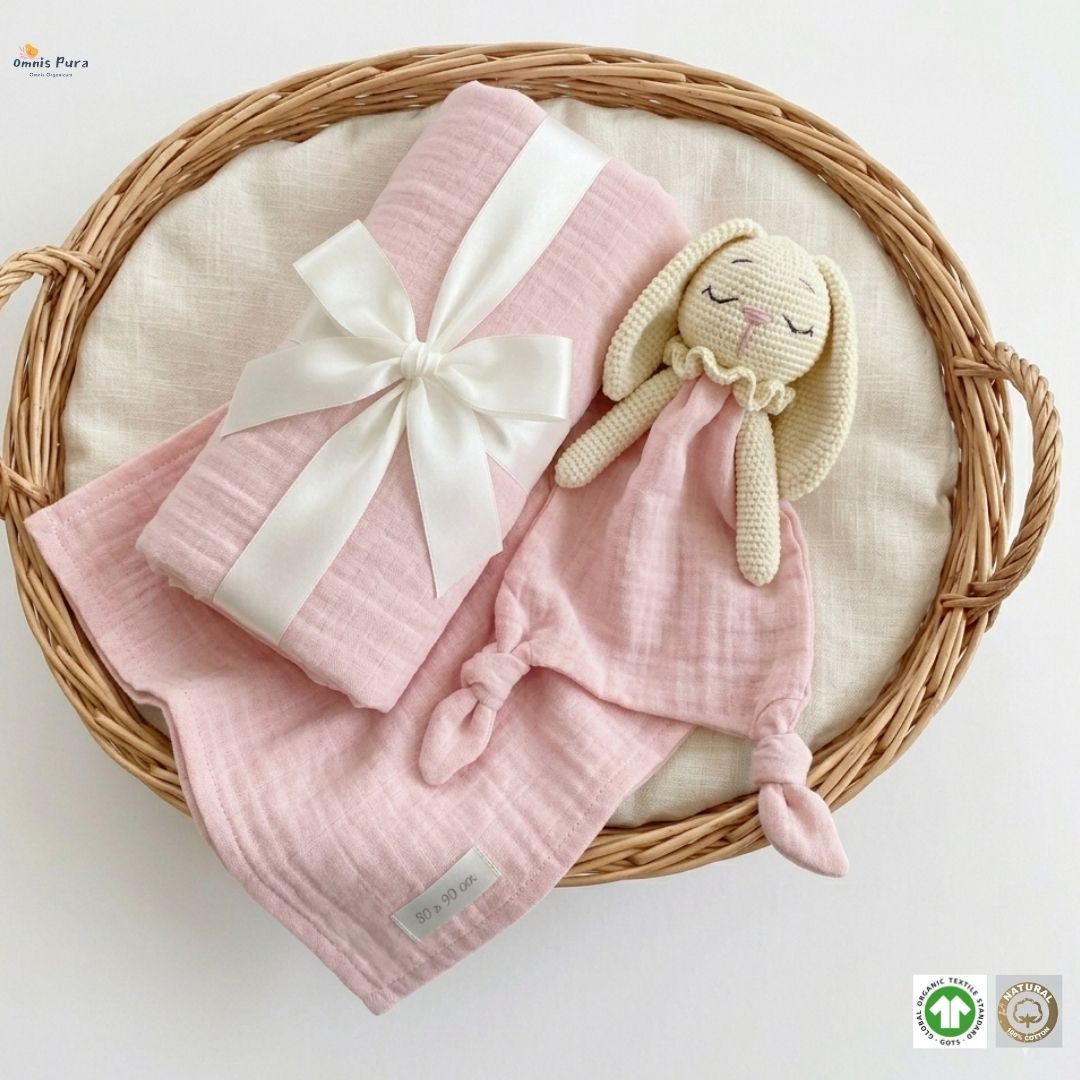 Organic Cotton Muslin Blanket & Crotchet Bunny Muslin Cloth