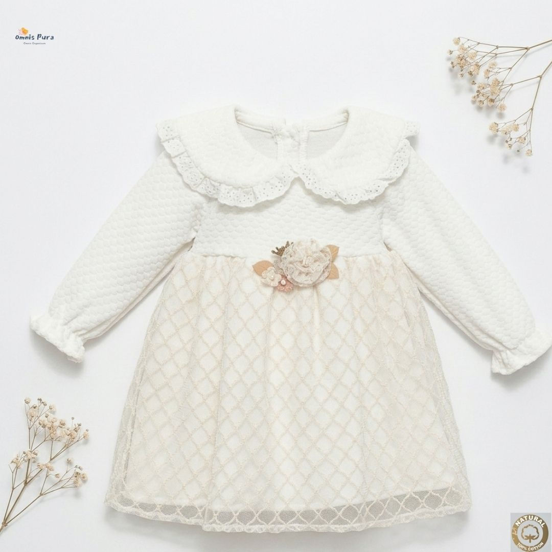 A Pack of Four Sizes Elegant Detailed Cream Baby Girl Dress 9-24M