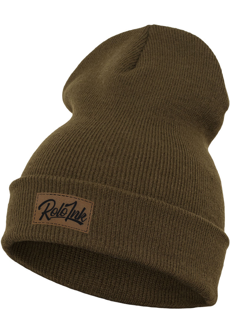Miniaturbild: Heavyweight Long Beanie Rolo Ink Leder Patch in dunkel braun