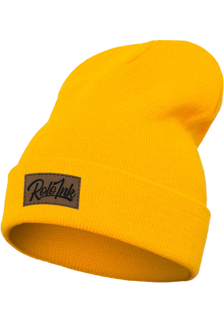 Miniaturbild: Heavyweight Long Beanie Rolo Ink Leder Patch in gelb