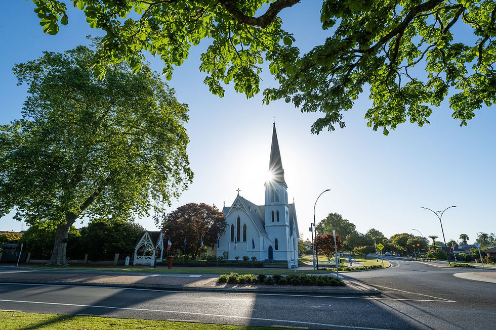 Thumbnail: A picturesque view of a Church in Cambridge, New Zealand, showcasing its unique architecture and serene surroundings.
