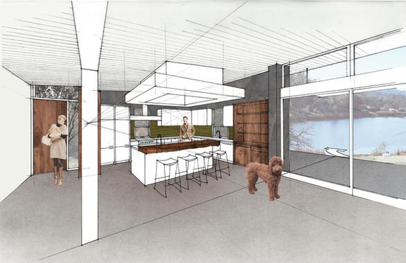 Auburn House architectural   rendering with material concepts and detailing. 