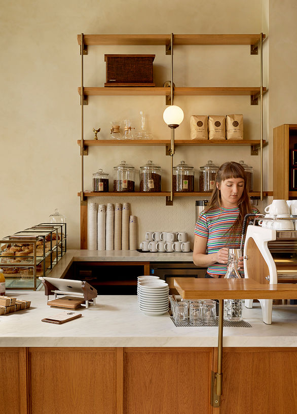 Sightglass on 20th custom cafe-fixtures, hardware, displays and finishes.