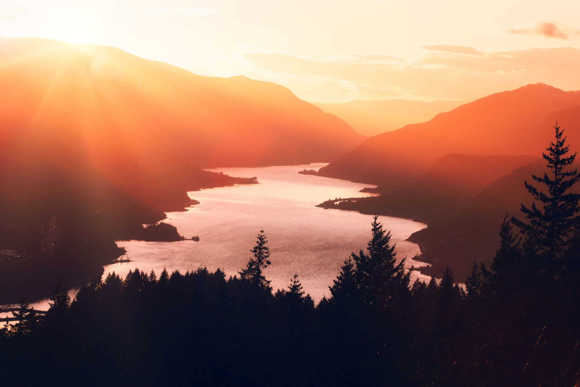 Columbia River Gorge in a beautiful afternoon warm light