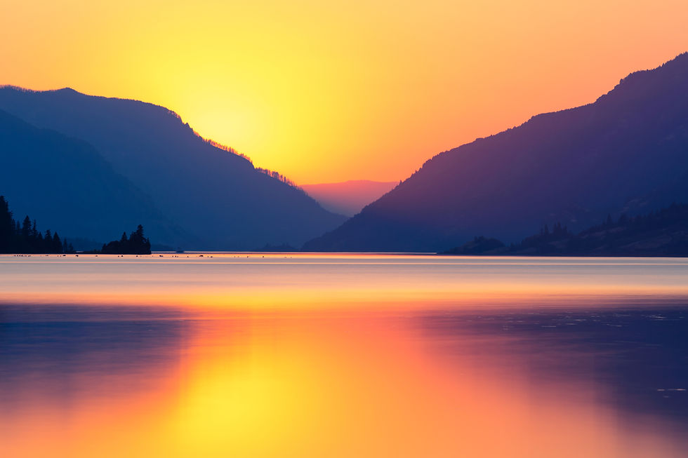 Vibrant and calm sunset over the Columbia River Gorge
