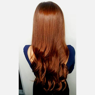 Copper brown full head colour long hair