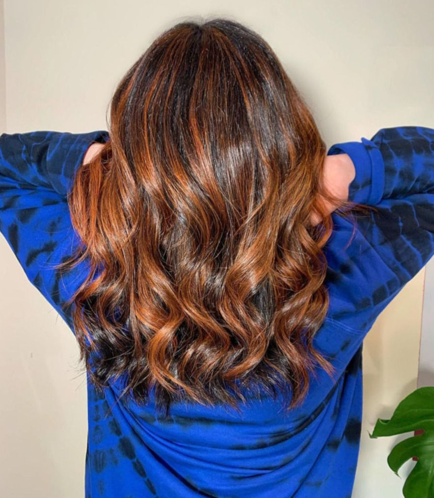 Brunette with deep caramel balayage