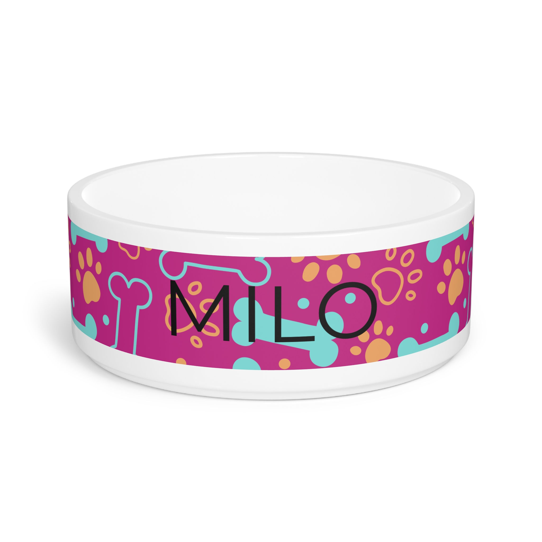 Durable Ceramic Dog/Cat Food & Water Bowl (Pink) - Personalizable