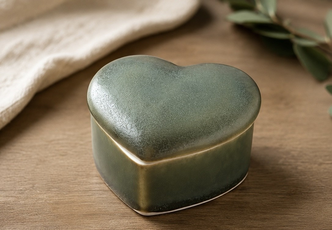 Porcelain Heart-shaped Box in olive