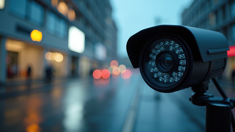 Eye-level view of a modern surveillance camera