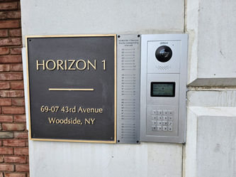 Horizon 1 sign with address, intercom, and CCTV access control system