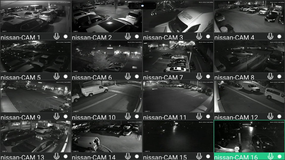 Nissan CAM security footage showing multiple parking lot camera views