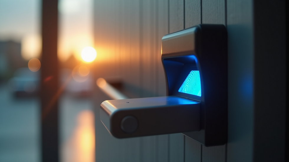 Close-up view of a biometric fingerprint scanner on a door access control system