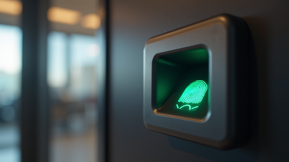 Close-up view of a biometric fingerprint scanner on a door access panel