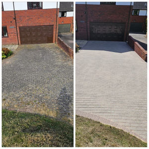 before and after image of driveway cleaning