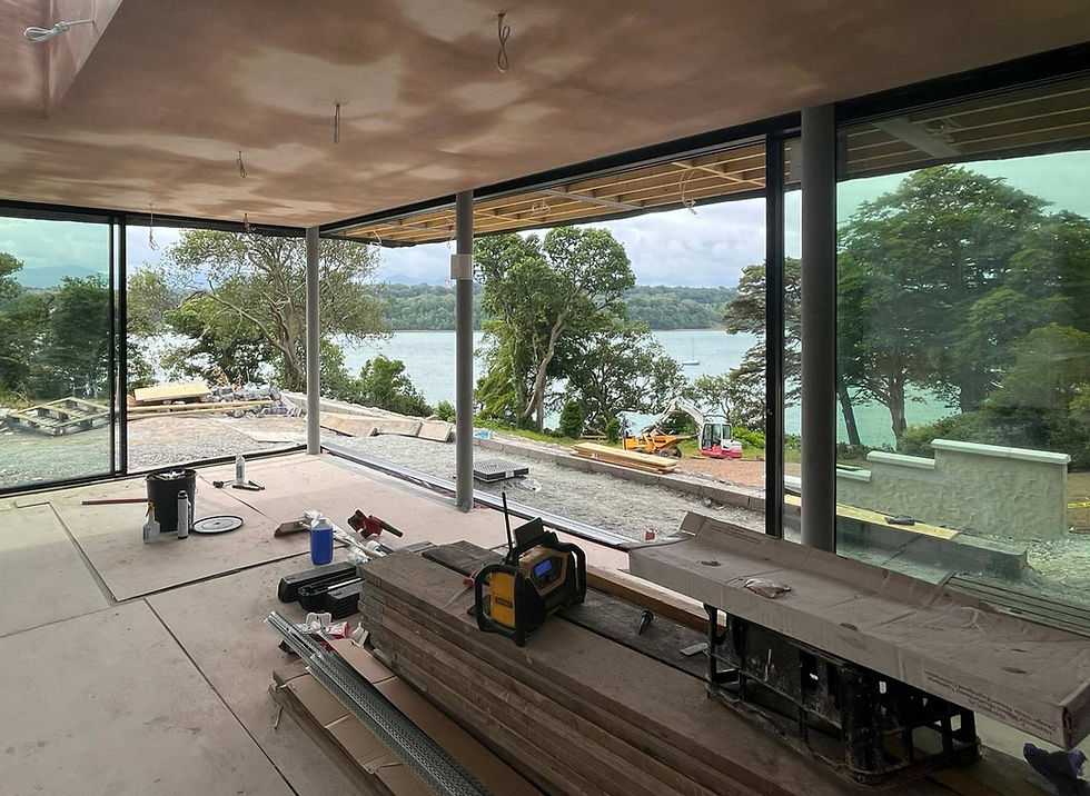 A room under construction with double-glazed windows