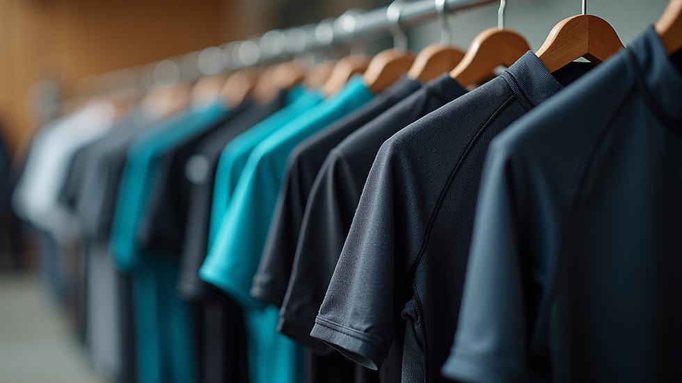 Eye-level view of lightweight cycling jersey hanging on a rack