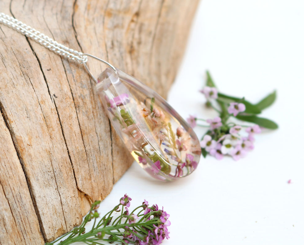 Thumbnail: Pink flowers teardrop necklace