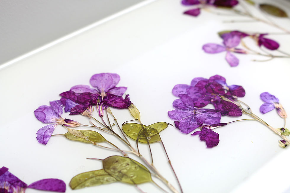 Thumbnail: Grey painted wooden serving tray with Honesty flowers