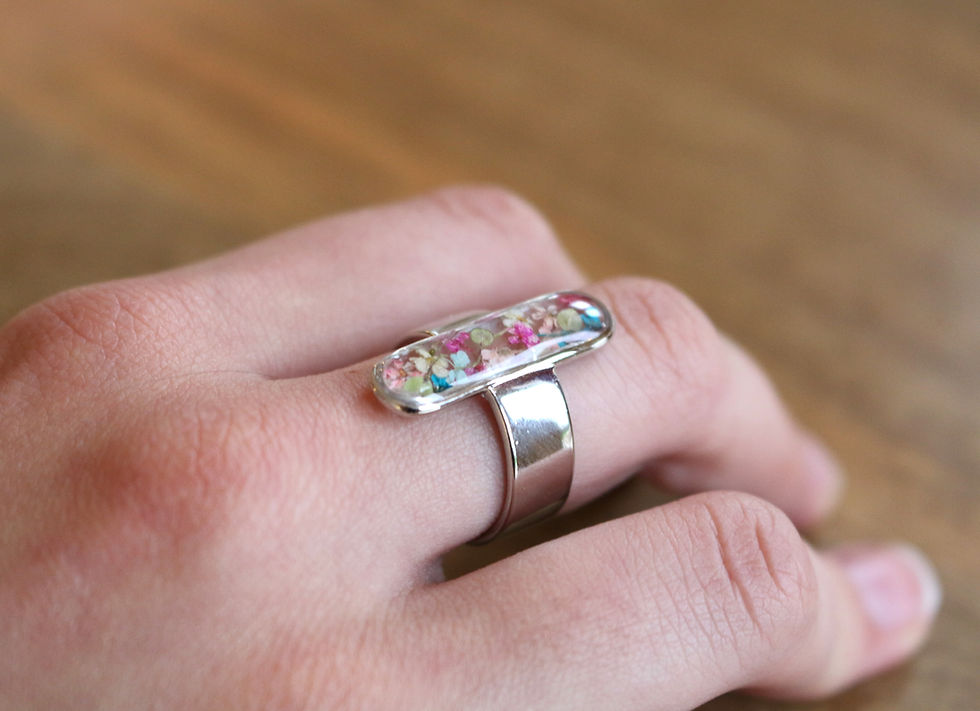 Thumbnail: Real flower confetti silver ring
