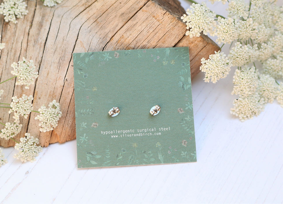 Thumbnail: Surgical stainless steel stud earrings in Mint, with real flower