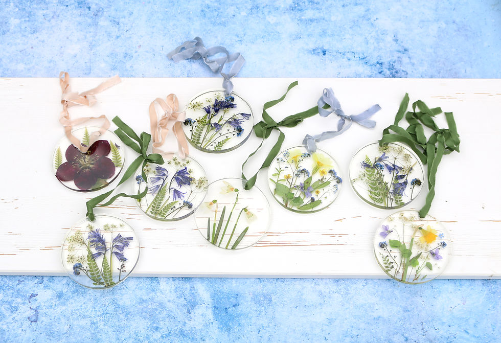 Thumbnail: Bluebells wall hanging with forget me nots, ferns and cow parsley