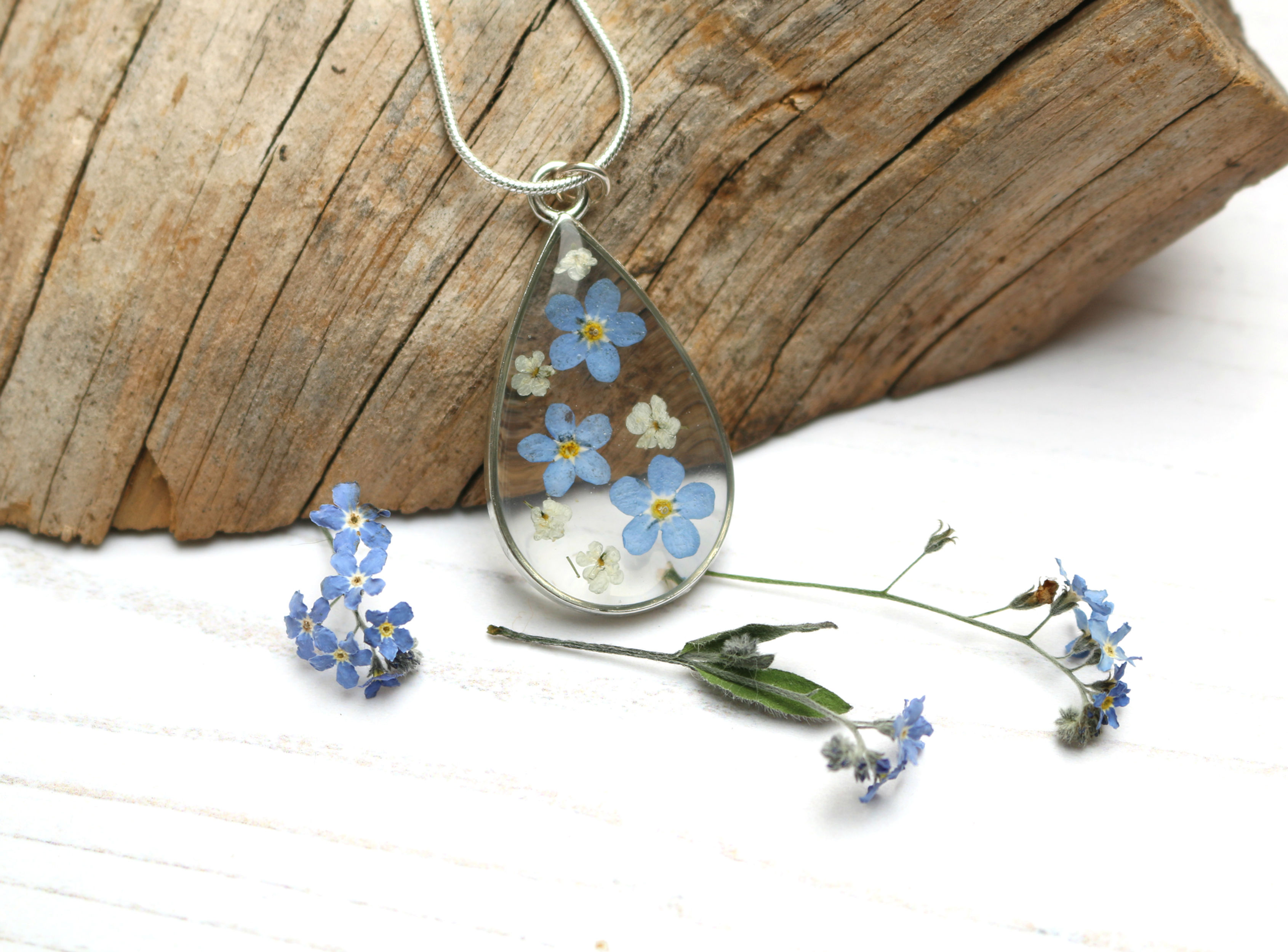 Forget me not silver teardrop necklace personalisation available