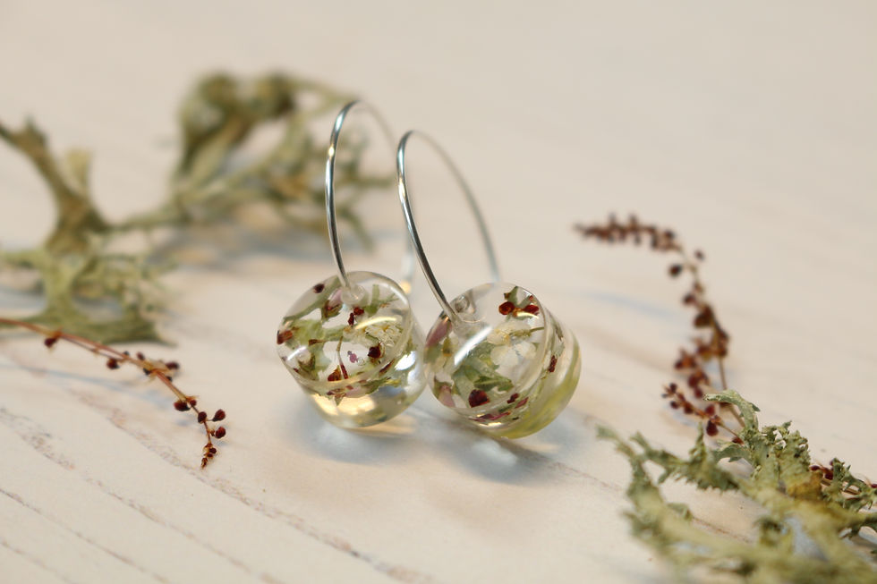 Thumbnail: Real lichen and heather sterling silver hoops earrings