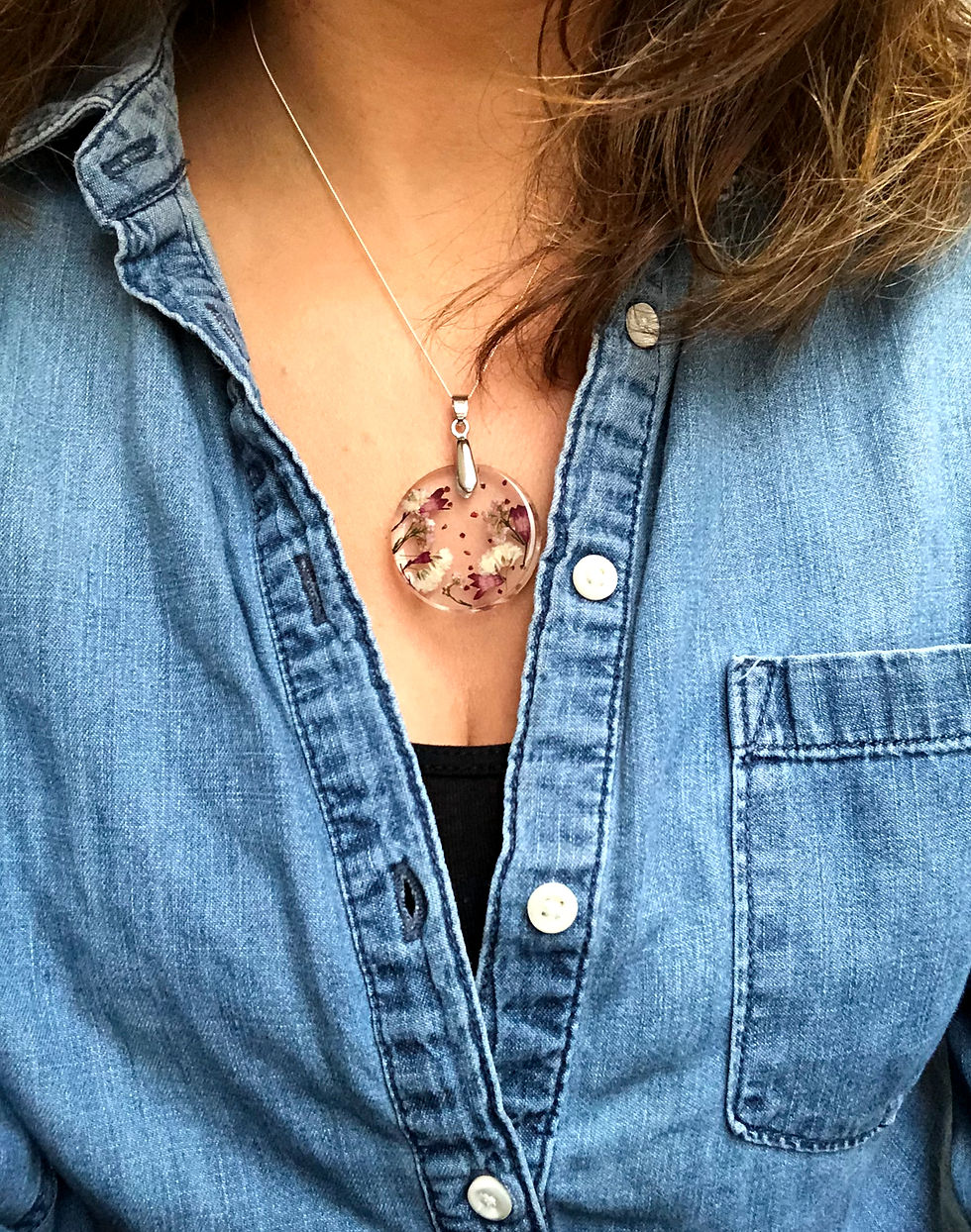 Thumbnail: Pinks real flower circle necklace sterling silver