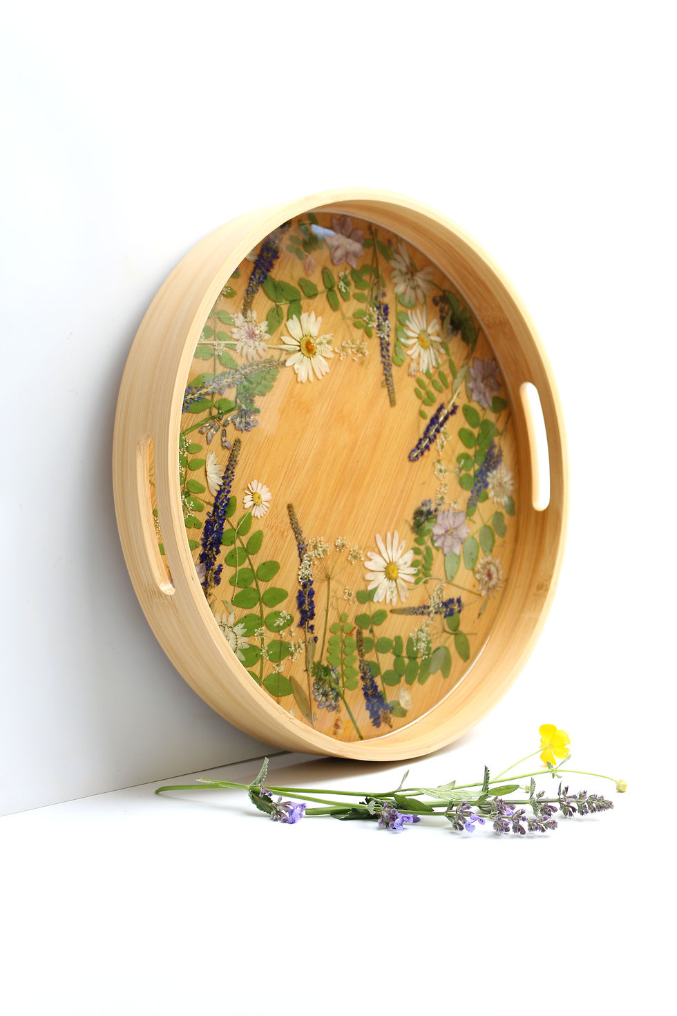 Thumbnail: Floral wreath bamboo wooden serving tray