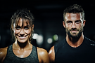 Deux personnes souriantes et déterminées après l’entraînement, reflétant motivation et réathlétisation.