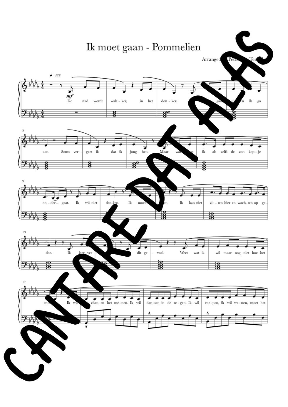 Ik Moet Gaan, Pommelien - Piano Arrangement