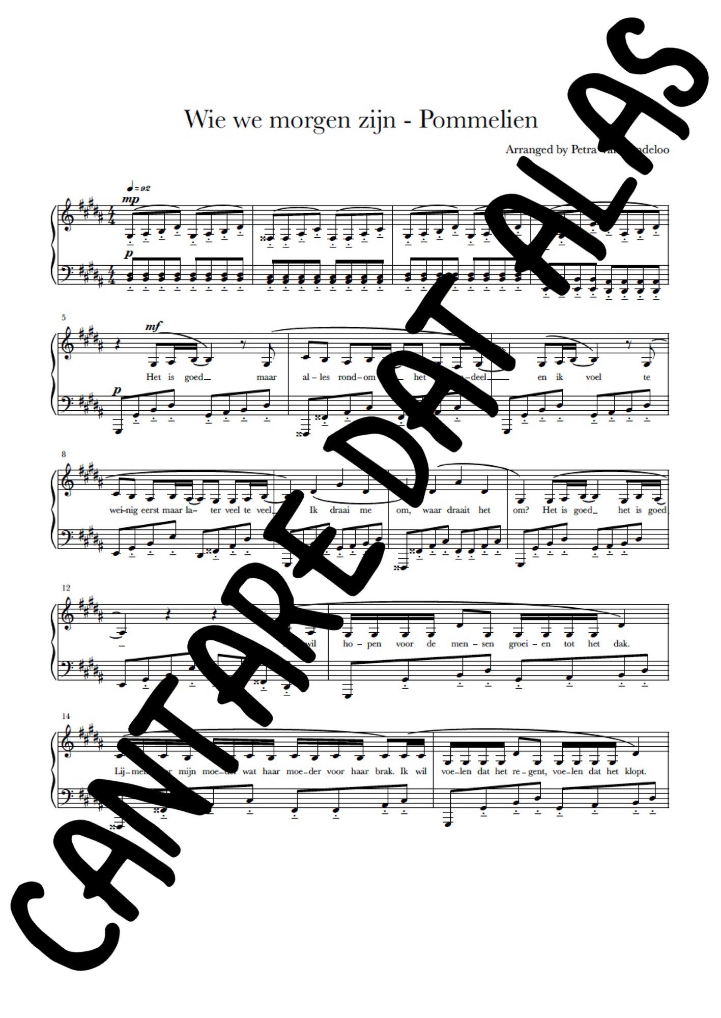 Wie We Morgen Zijn, Pommelien - Piano Arrangement