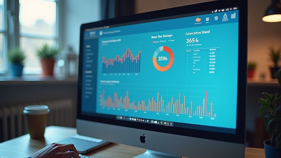 Close-up view of a computer screen showing Salesforce dashboard with sales metrics