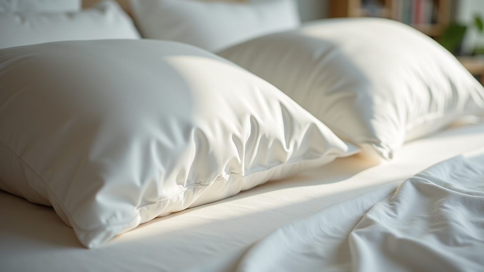 Eye-level view of a silk pillowcase on a bed