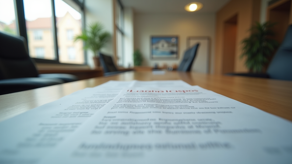 Eye-level view of a rental property office with leasing documents on a desk