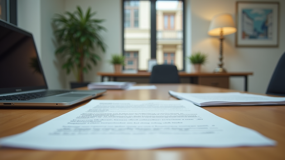 Eye-level view of a rental property office with leasing documents on a desk