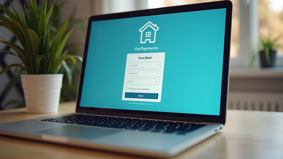 Eye-level view of a laptop screen showing an online rent payment portal
