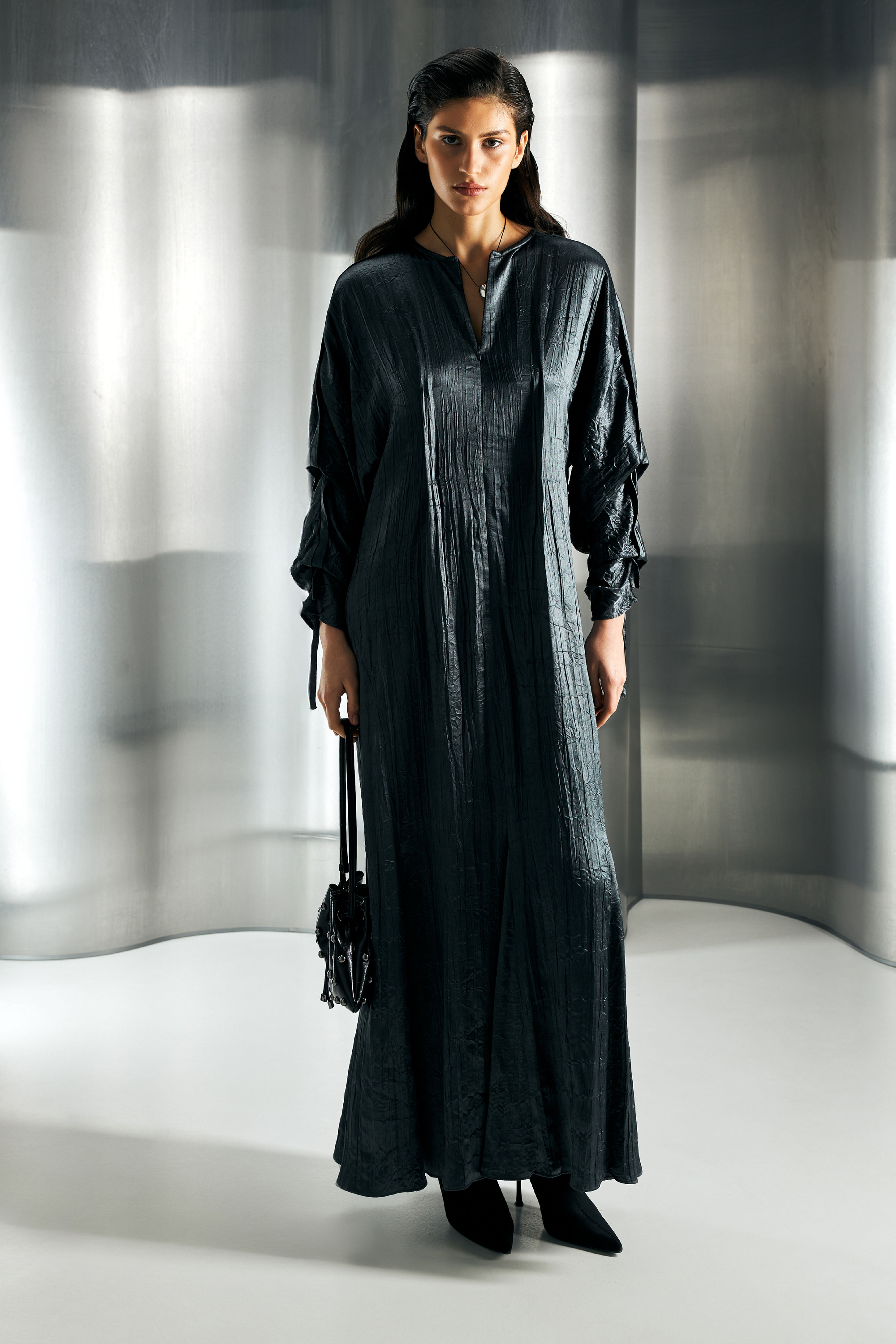 Blue textured silk dress