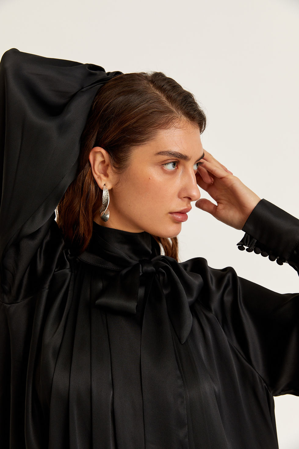 Thumbnail: Black romantic mini silk dress