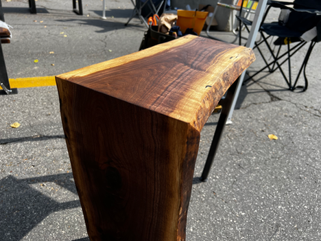 Waterfall Walnut End Table with bent metal legs