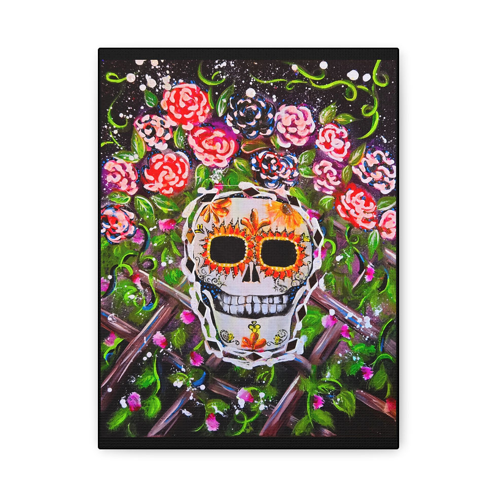 Thumbnail: Day of the Dead Sugar Skull Canvas Wall Art Floral Mexican Folk Art