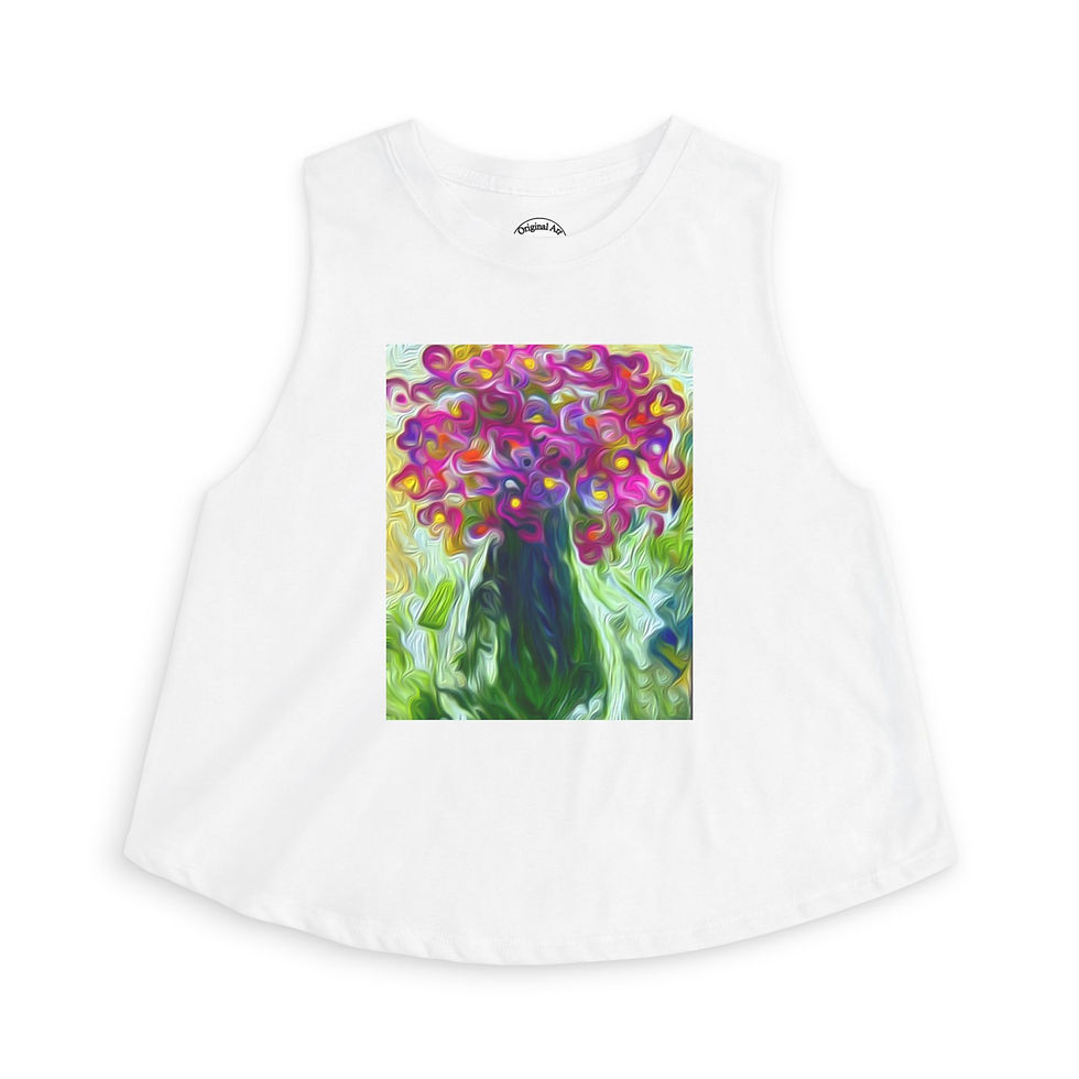 Thumbnail: Floral Burst Crop Top Vibrant Pink Flowers Vase Art Tank by Melody Lane