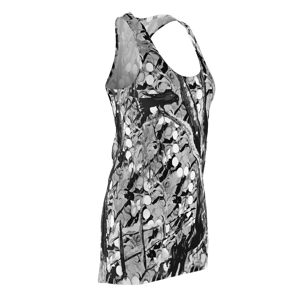 Thumbnail: Black White Crows Tree Racerback Dress Art Polka Dot Goth Gothic by Melody Lane