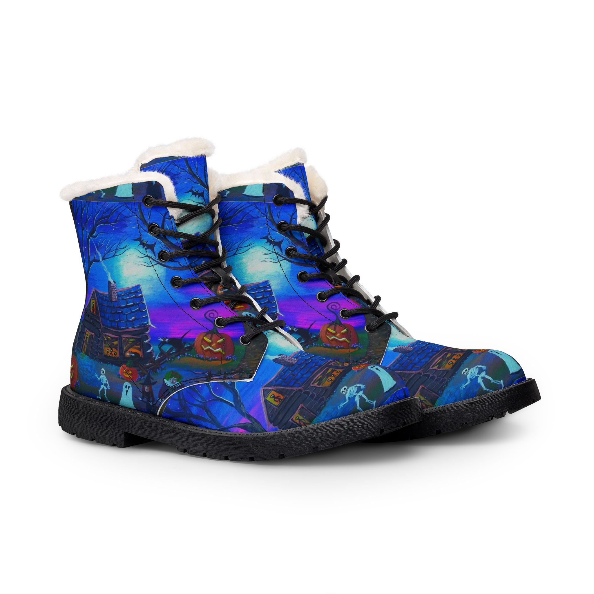 Halloween Haunted House Fur-Lined Leather Boots Men's Trick or Treat