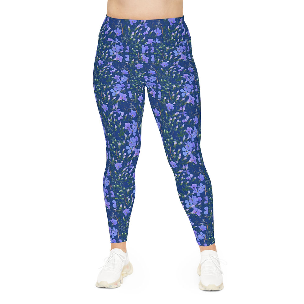 Thumbnail: Plus Size Floral Leggings Blue Violet All-Over Print Purple