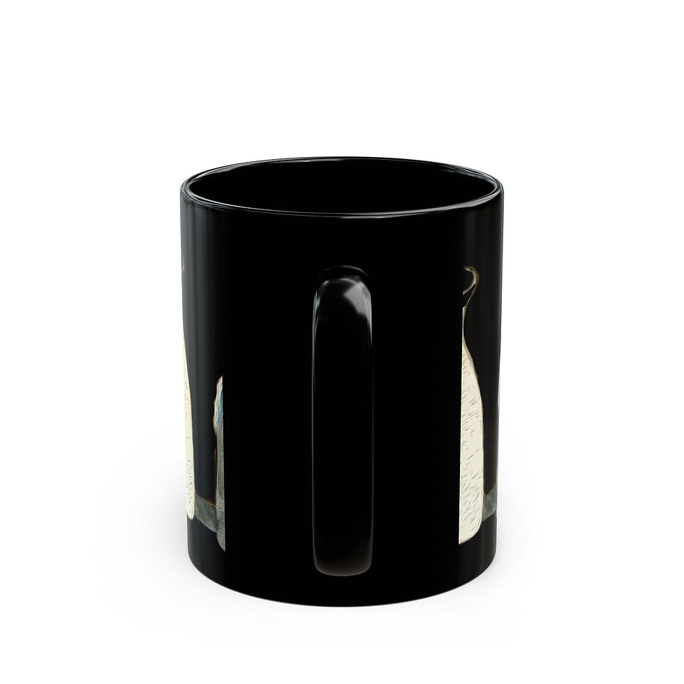 Thumbnail: Black Cat & Milk Art Coffee Mug Whimsical Illustration on Black (11oz & 15oz)