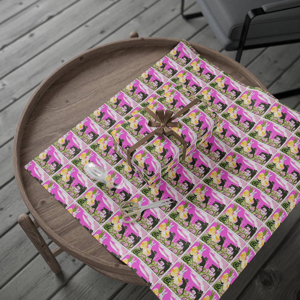 Thumbnail: Easter Bunnies Cats & Eggs Wrapping Paper — Pink Holiday Gift Wrap