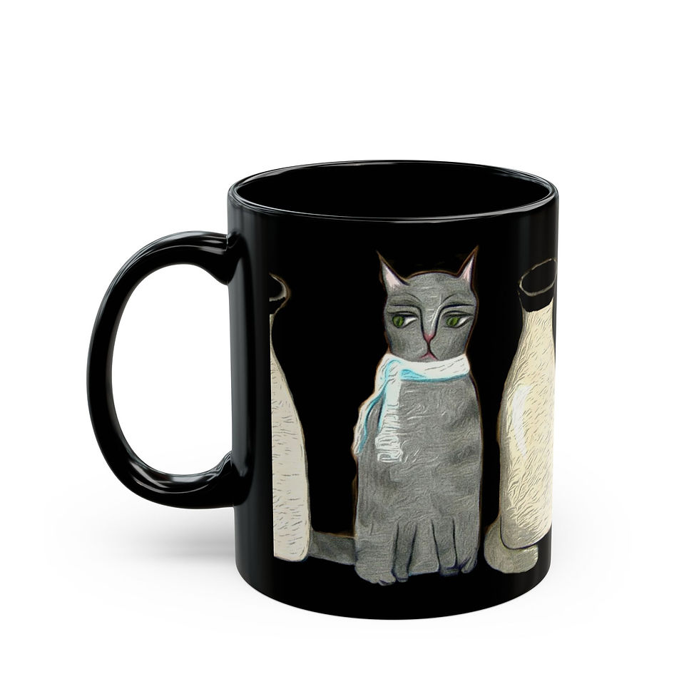 Thumbnail: Black Cat & Milk Art Coffee Mug Whimsical Illustration on Black (11oz & 15oz)